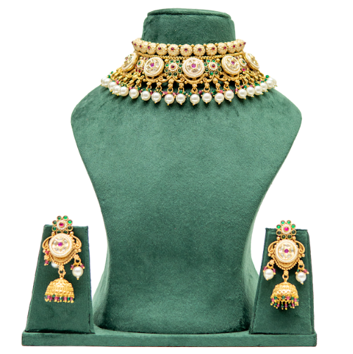 UffbyIsha Antique Temple Pearl Choker Necklace Set